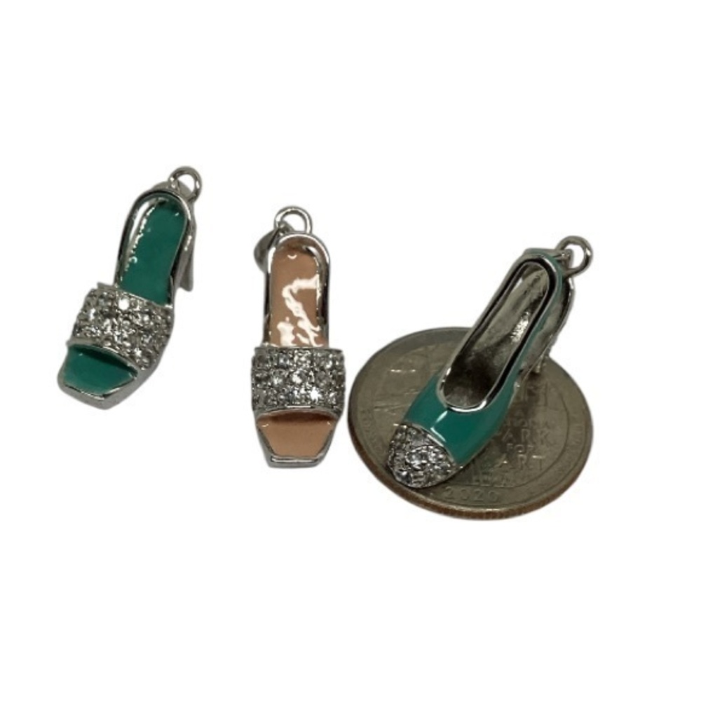 Lot of 3 Silver Tone Enamel Shoe Charm / Pendants